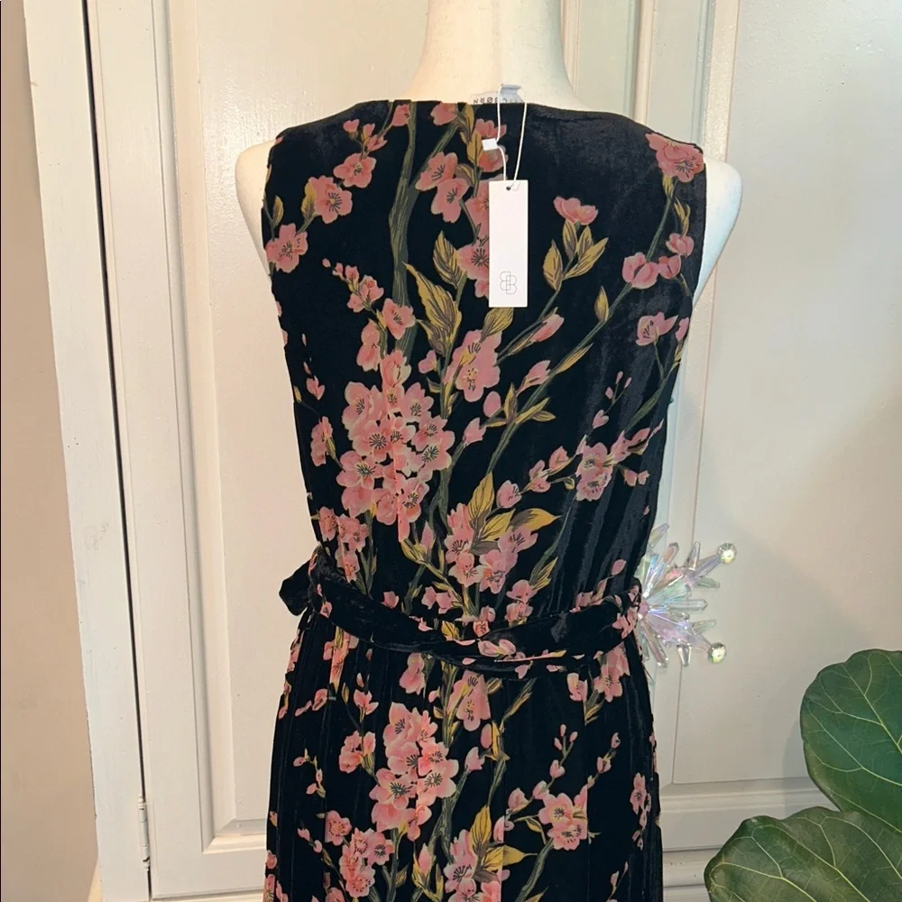 NEW Baltic Born Velvet Floral Black and Pink Wrap Full Length Dress Size Large - Picture 9 of 15
